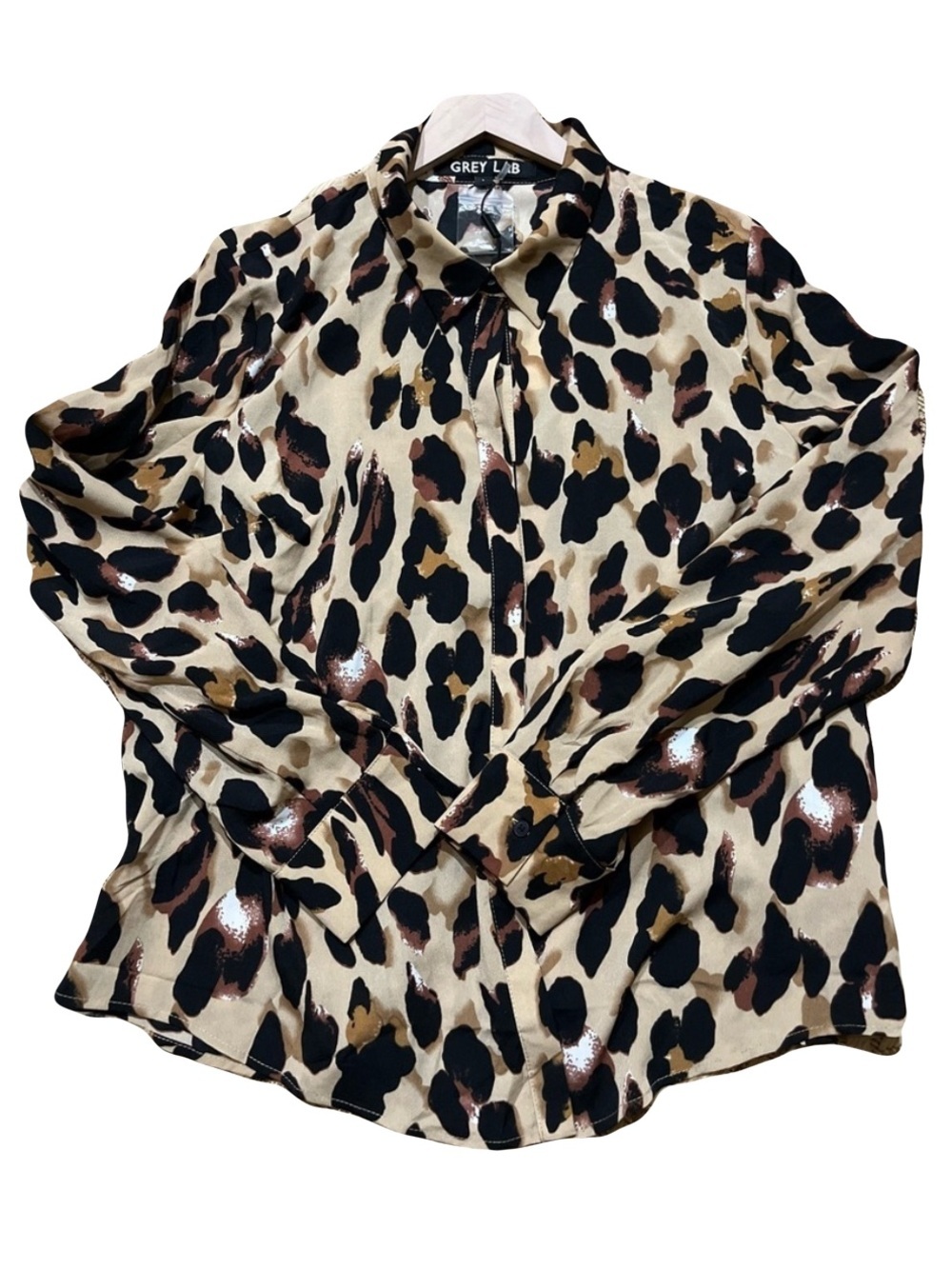 Leopard Print Blouse - Women's Large Tan Black Brown - Office Chic Boss